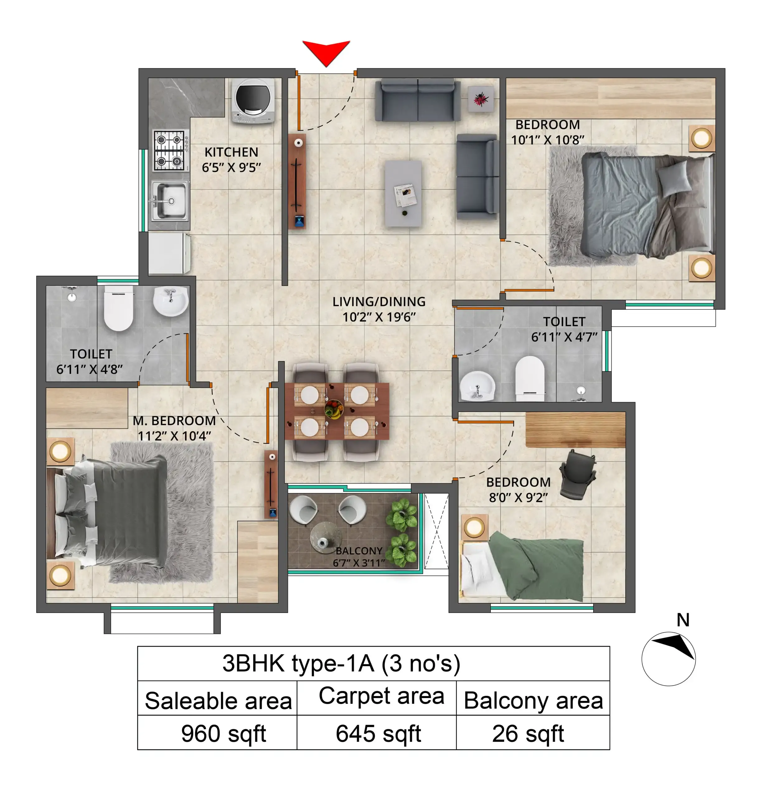 3 BHK type 1A