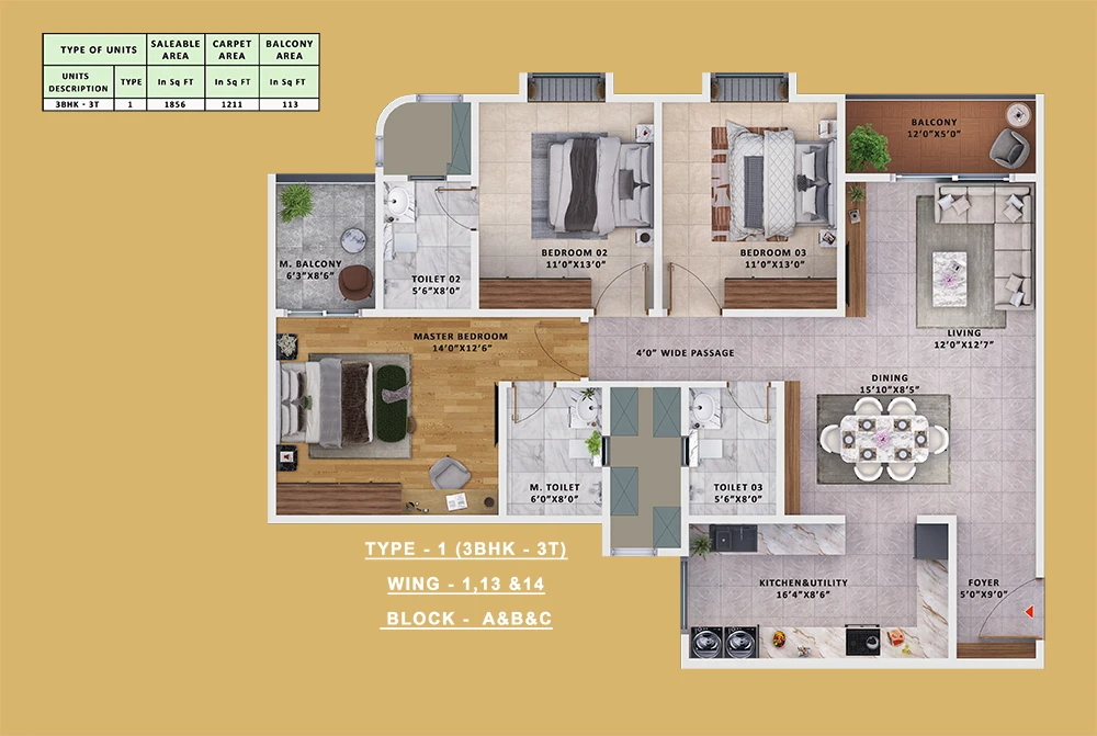 Type-1_3BHK-3T-Wing-1-13-14