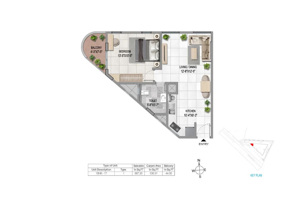 UNIT-PLAN-1BHK-1T-TYPE-1SOUTH-FACING