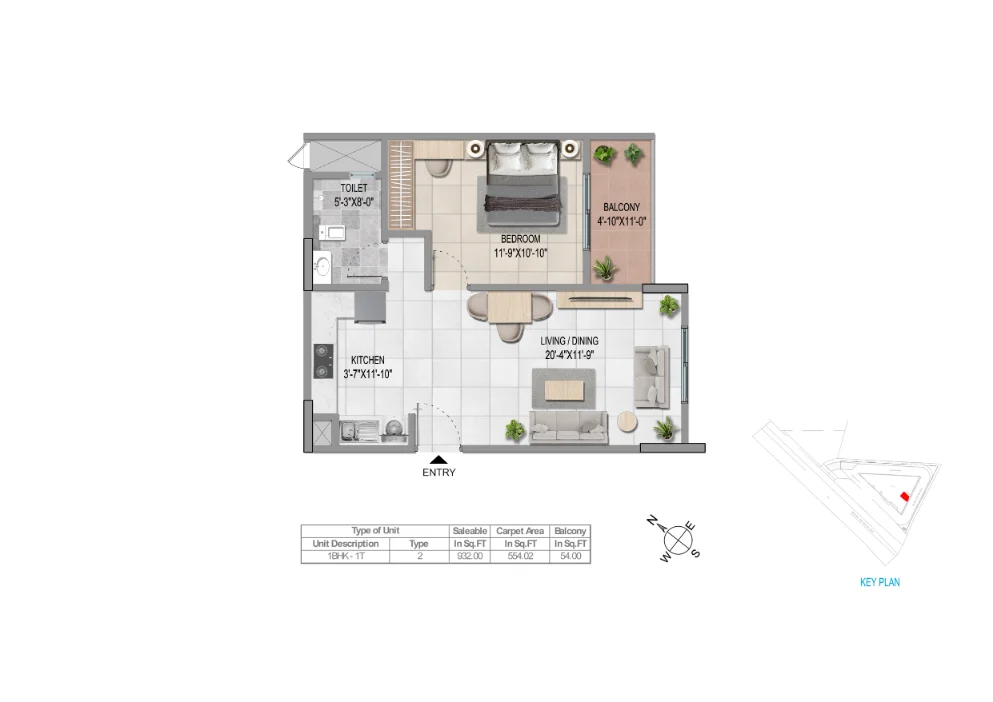 UNIT-PLAN-1BHK-1T-TYPE-2SOUTH-WEST-FACING
