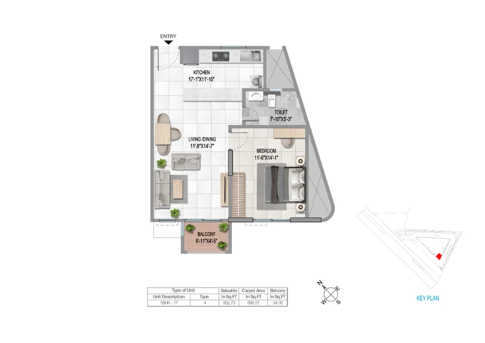 UNIT-PLAN-1BHK-1T-TYPE-4NORTH-EAST-FACING